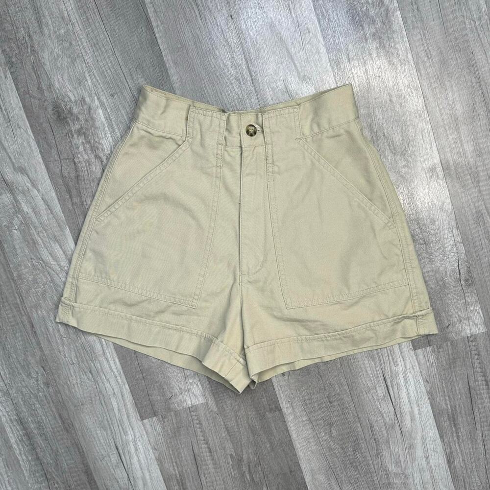 Vintage American Eagle Khaki Tan High Waisted Shorts Cuffed 24" Waist - Picture 2 of 7